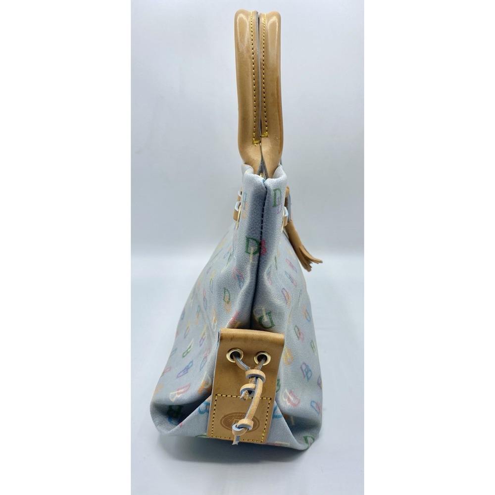 Vtg Y2K Dooney & Bourke Rainbow Monogram Tassel Tote Signature Blue Handbag-flaw - Picture 8 of 13